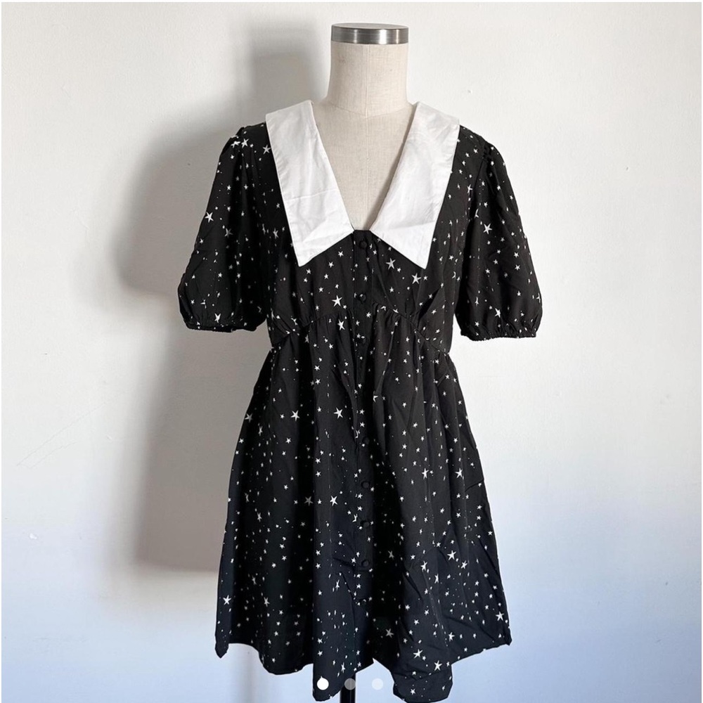 Nasty Gal collared star print black dress